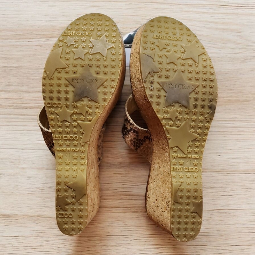 Jimmy Choo Python Embossed Leather Gold & Brown C… - image 8